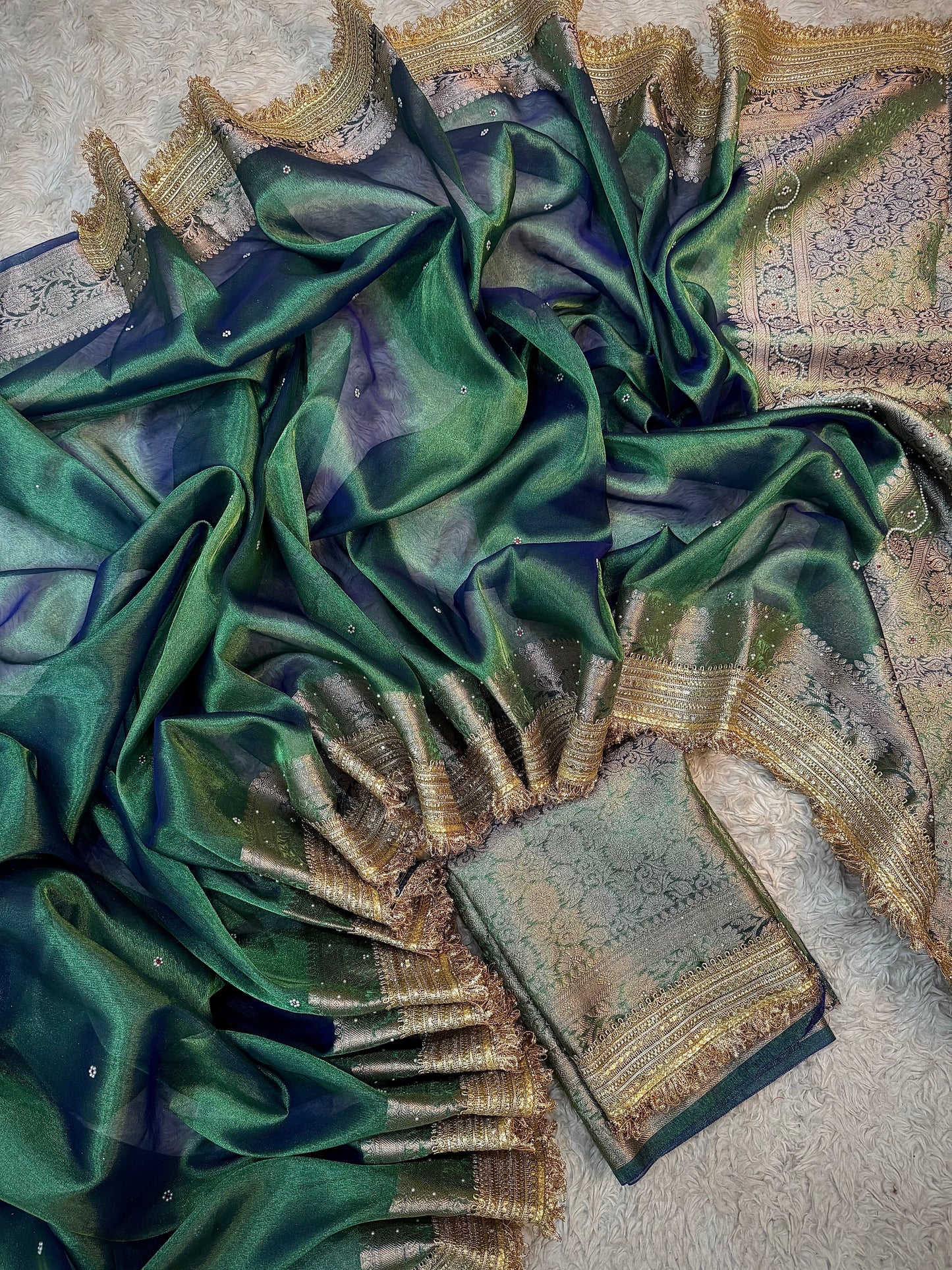 Teal Peacock Soft Tissue Silk Saree