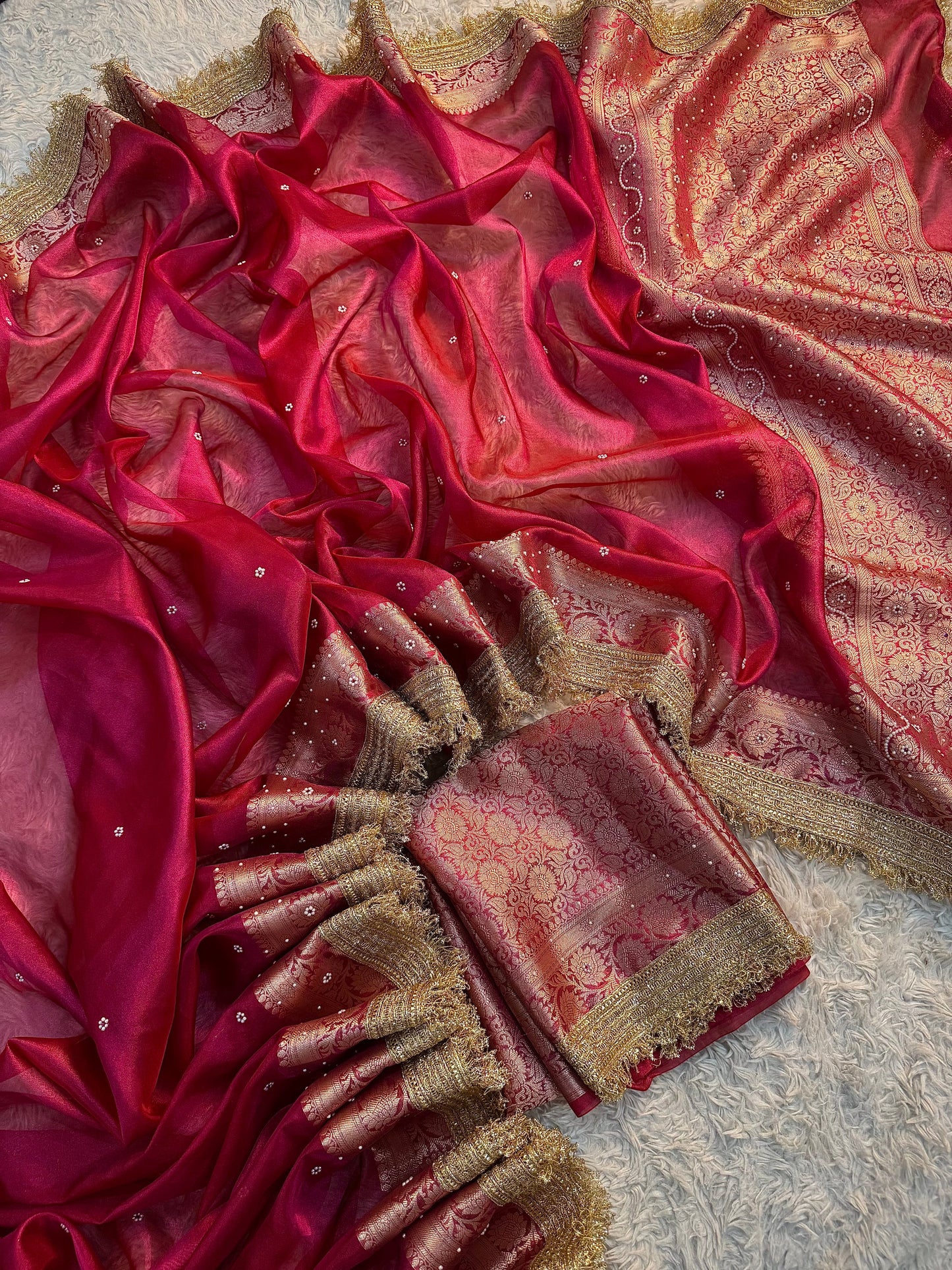 Fuchsia Berry Pink Soft Tissue Silk Saree