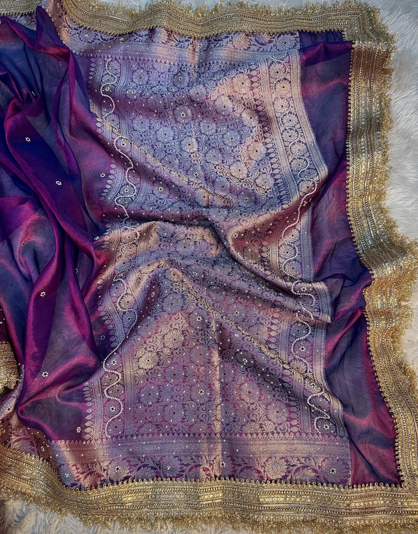 Violet Dual Shade Soft Tissue Saree