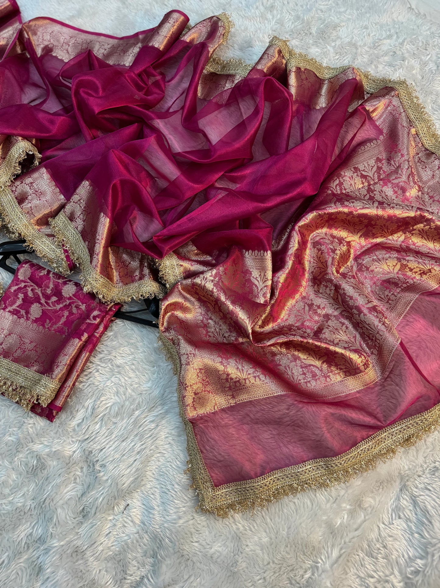 Raspberry Pink Soft Silk Tissue Saree