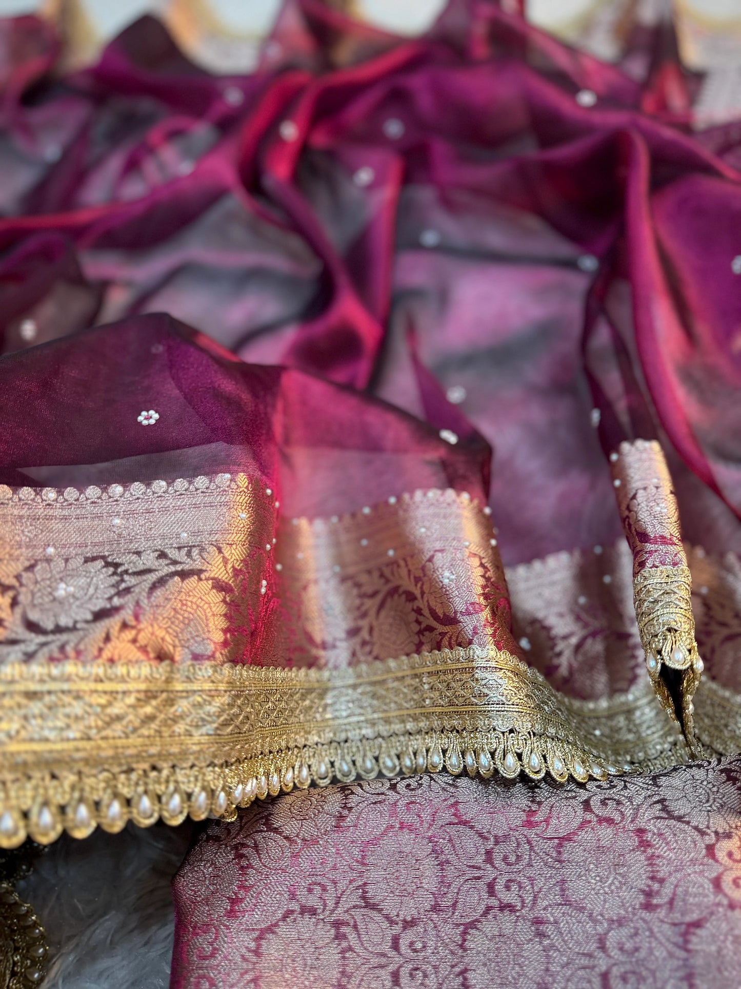 Hot Wine Soft Tissue Silk Saree