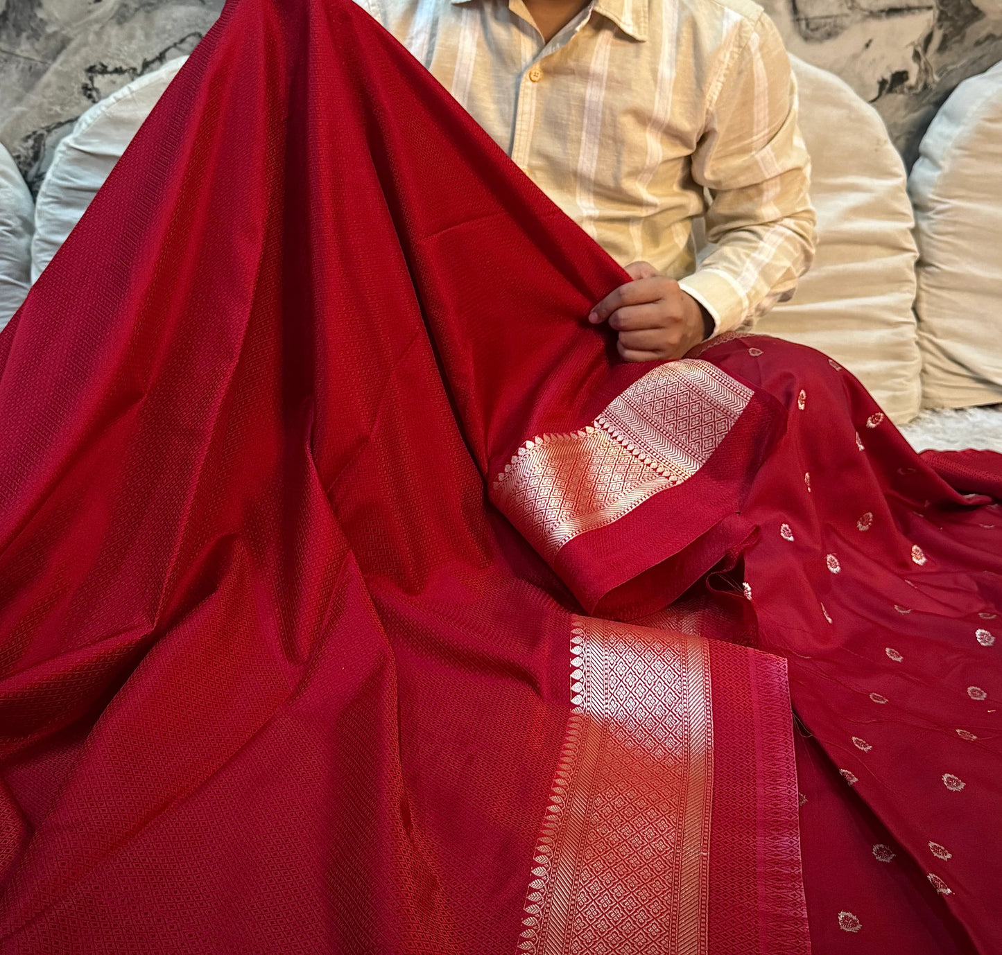 Classic Bridal Red Mashru Katan Silk Saree