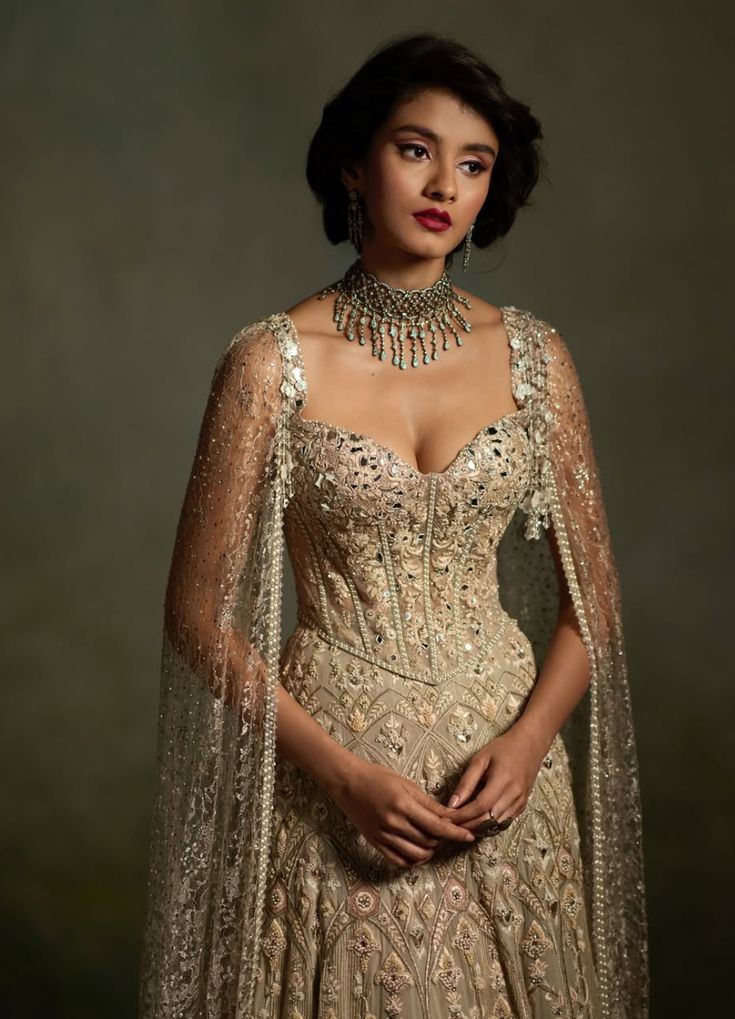 Champagne Mirrorwork Corset Set
