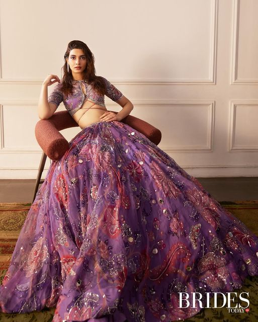 Purple Butterfly and Floral Printed Lehenga