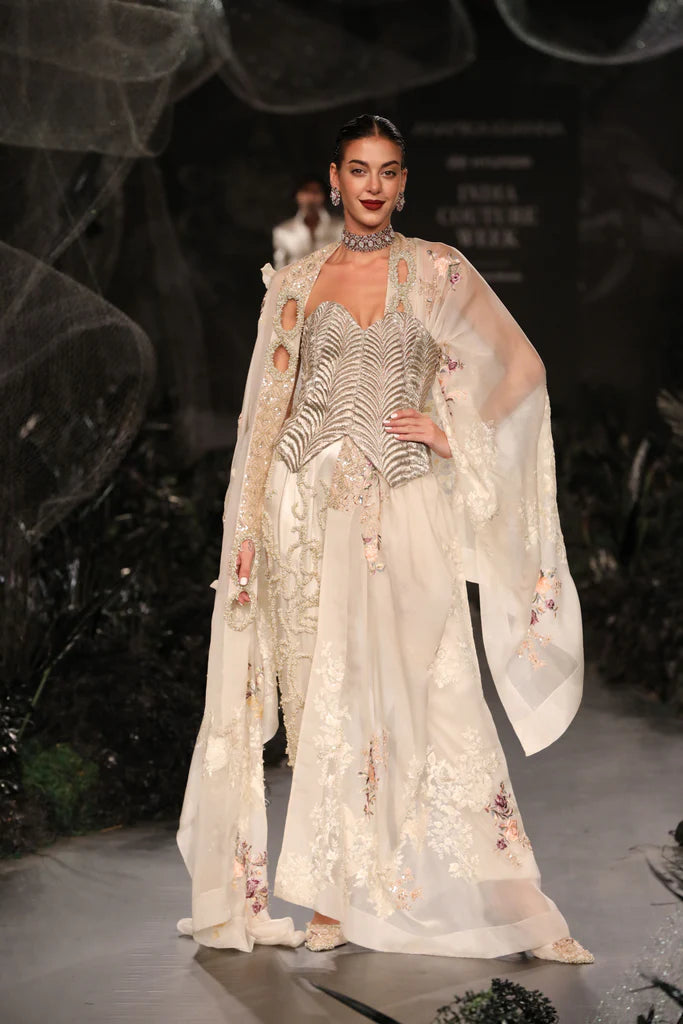 Silver Corset with Cape Sleeves & Trousers