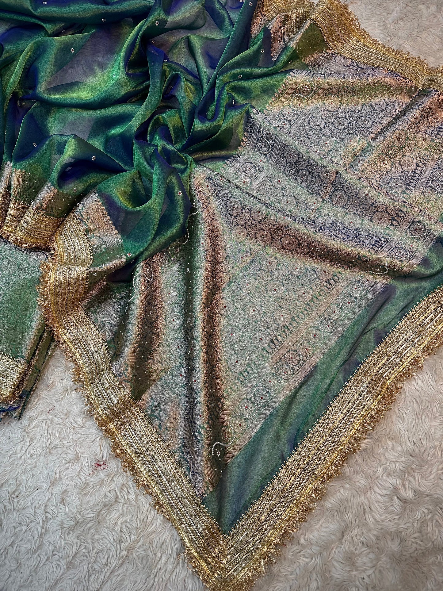 Teal Peacock Soft Tissue Silk Saree