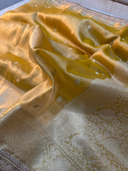 Amber Yellow Soft Tissue Silk Booti Saree