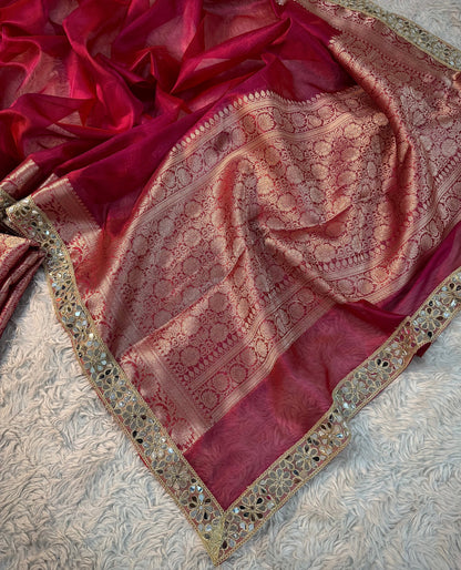 Fuchsia Berry Soft Silk Tissue Saree