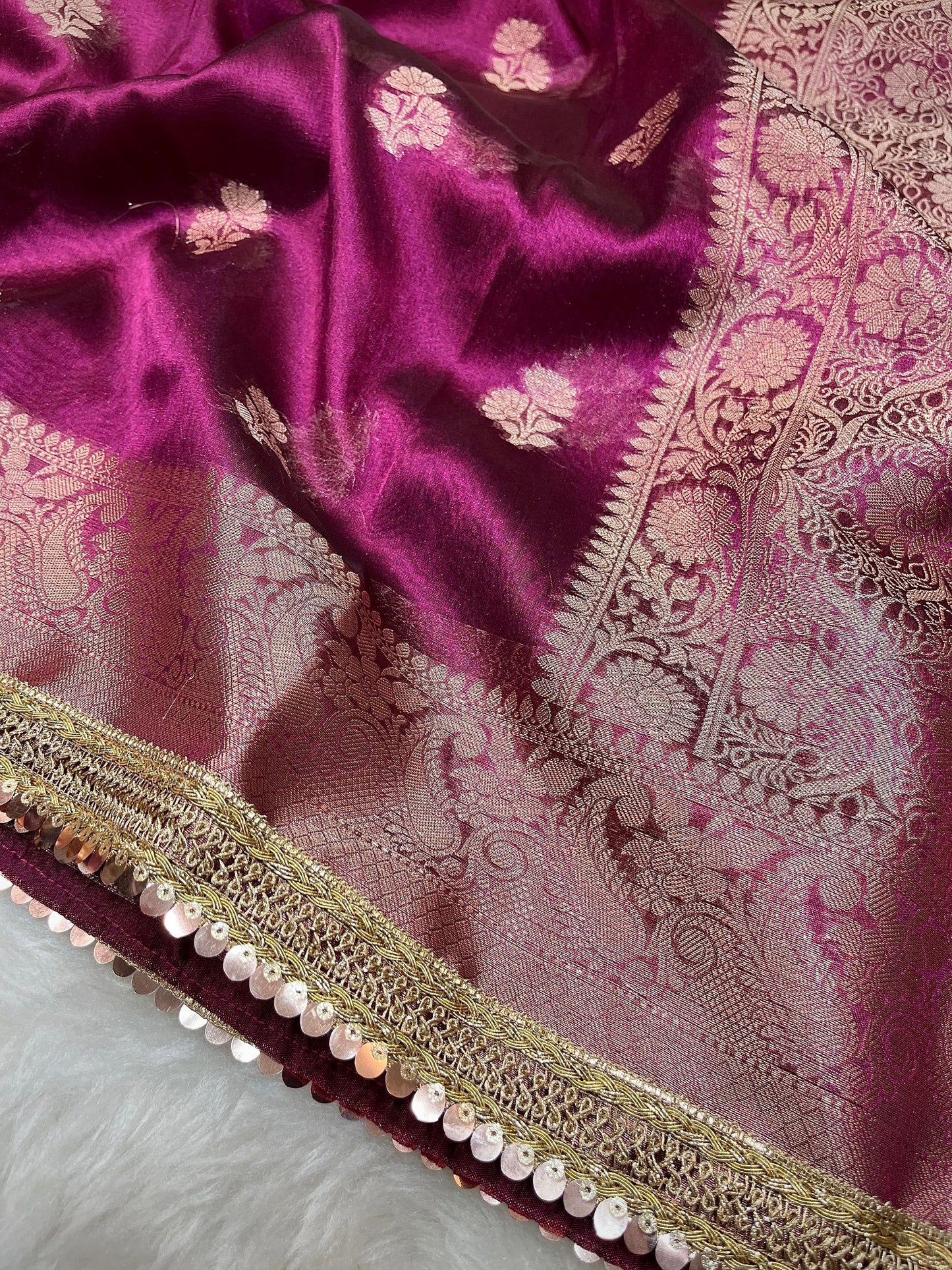 Garnet Hued Soft Silk Tissue Booti Saree