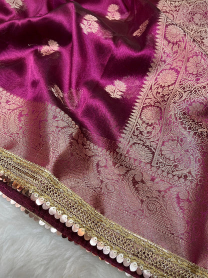 Garnet Hued Soft Silk Tissue Booti Saree