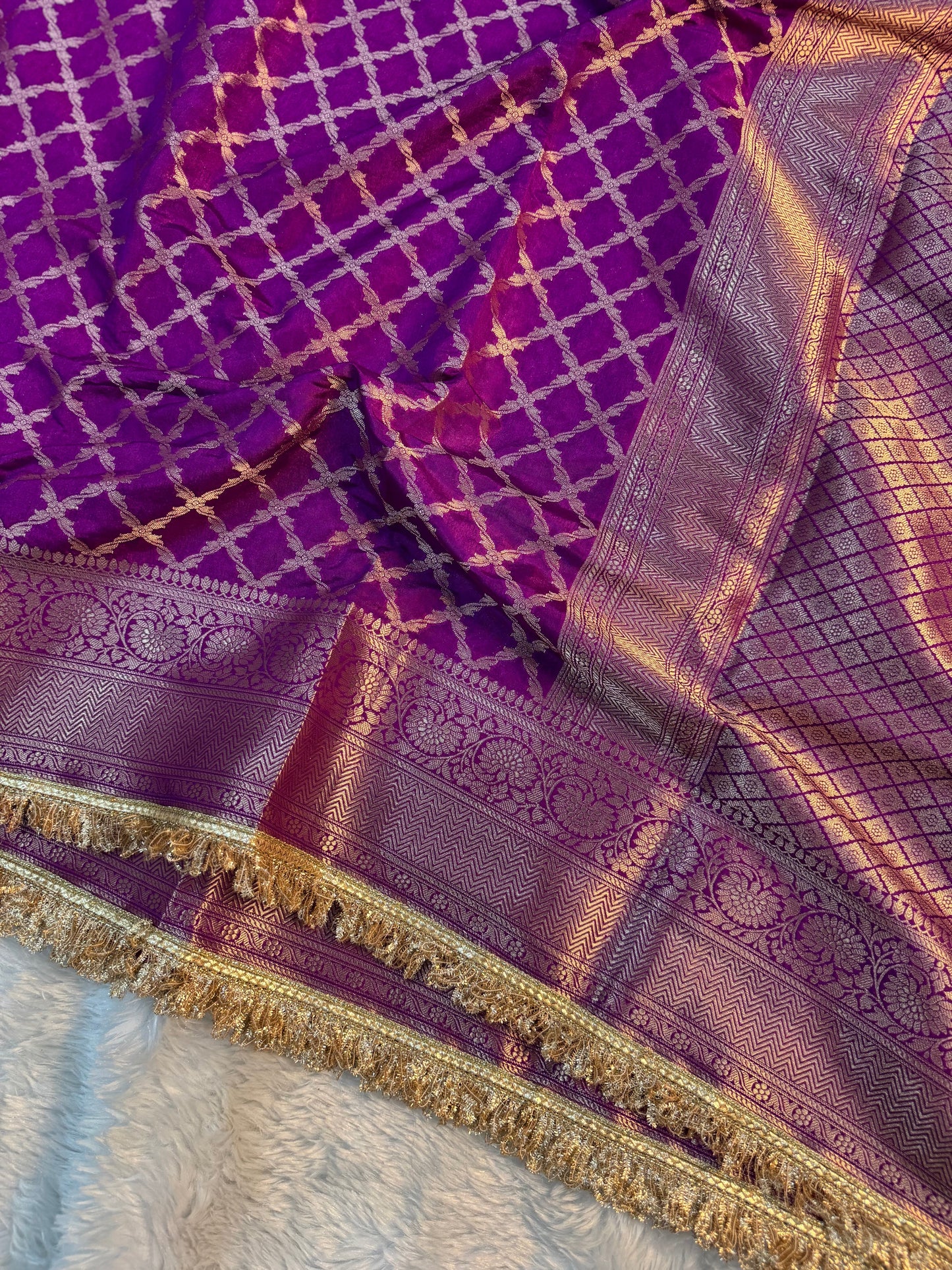 Deep Aubergine Georgette Katan Silk Saree