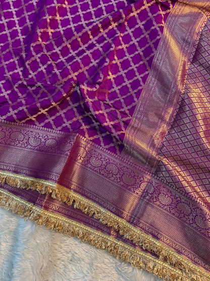 Deep Aubergine Georgette Katan Silk Saree