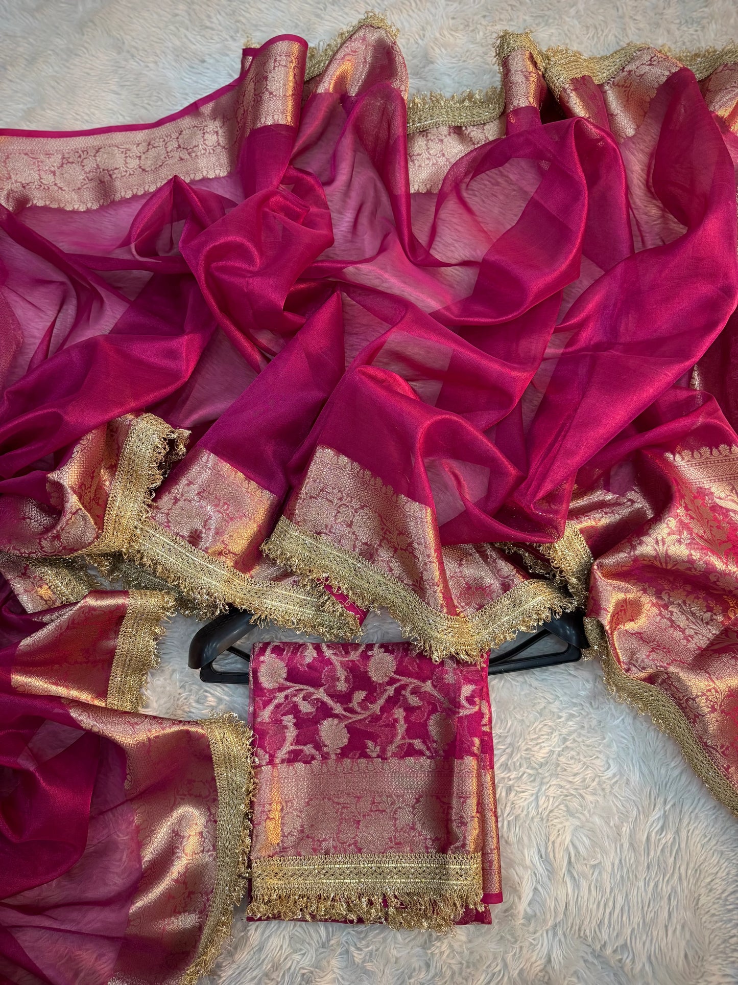 Raspberry Pink Soft Silk Tissue Saree