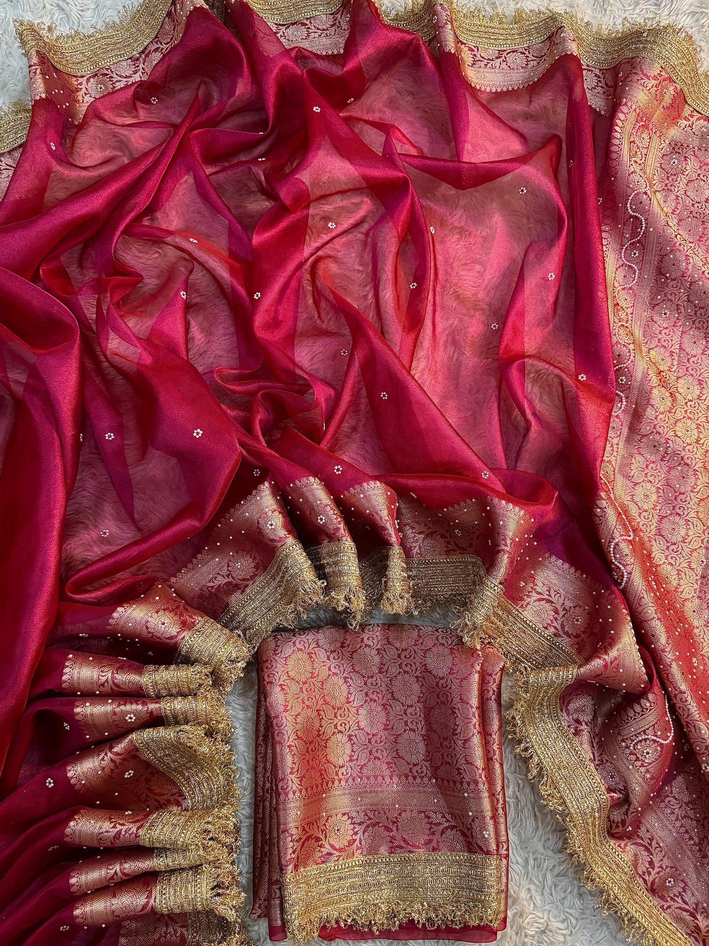 Fuchsia Berry Pink Soft Tissue Silk Saree