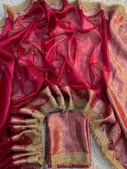 Fuchsia Berry Pink Soft Tissue Silk Saree