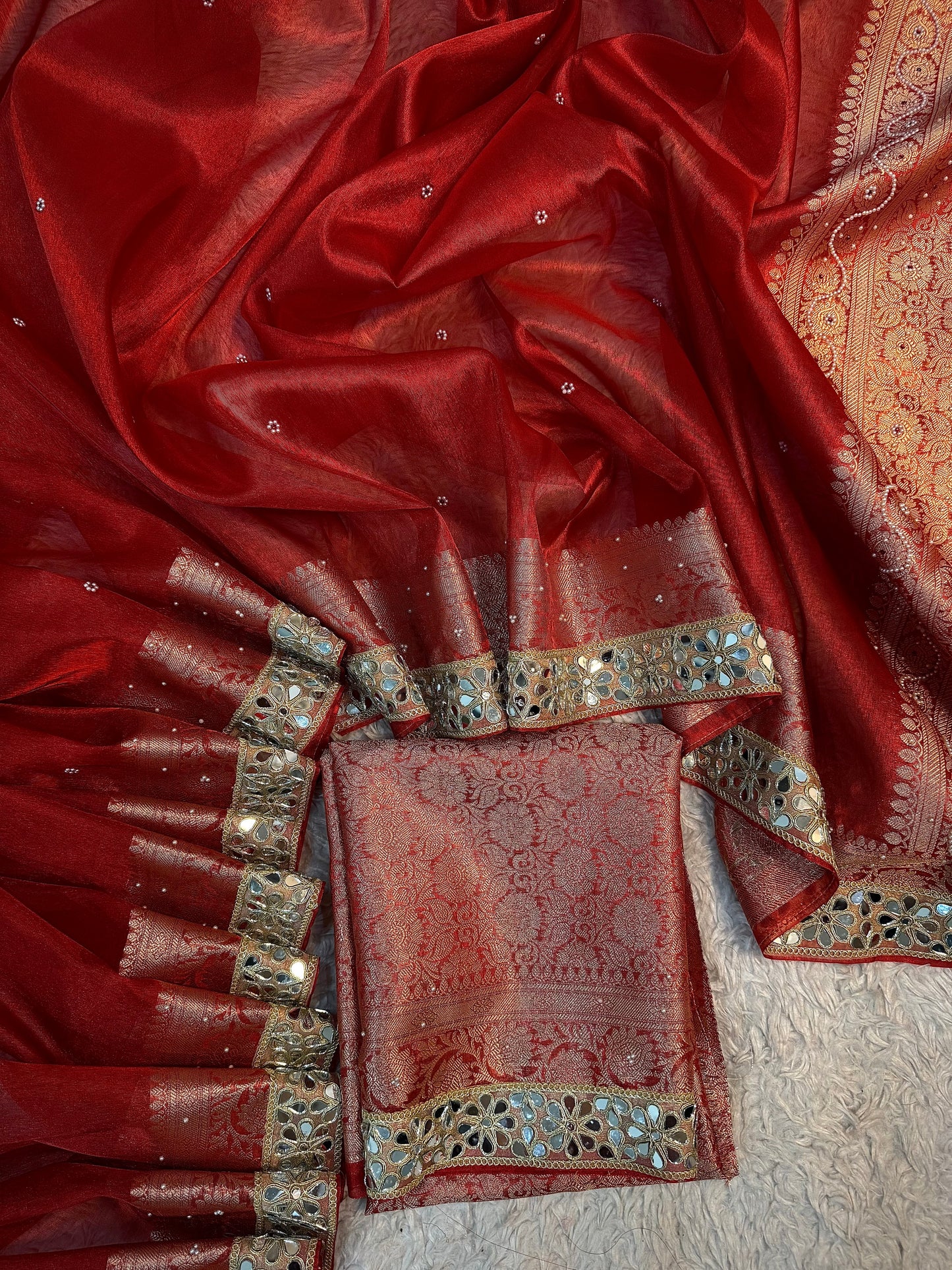 Carmine Red Soft Tissue Silk Saree
