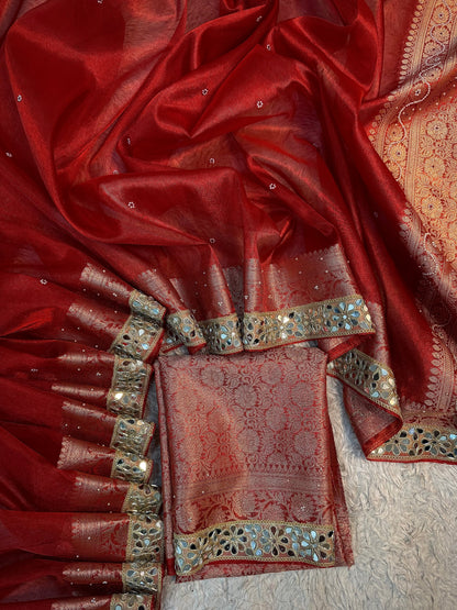 Carmine Red Soft Tissue Silk Saree