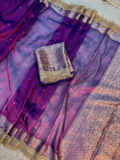 Violet Dual Shade Soft Tissue Saree