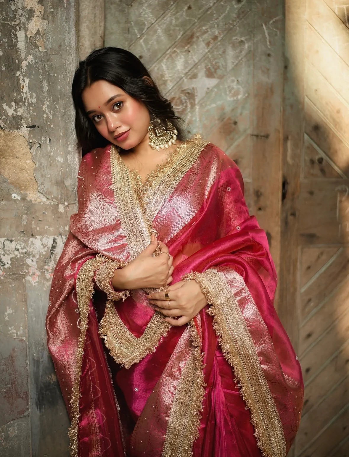 Fuchsia Berry Pink Soft Tissue Silk Saree