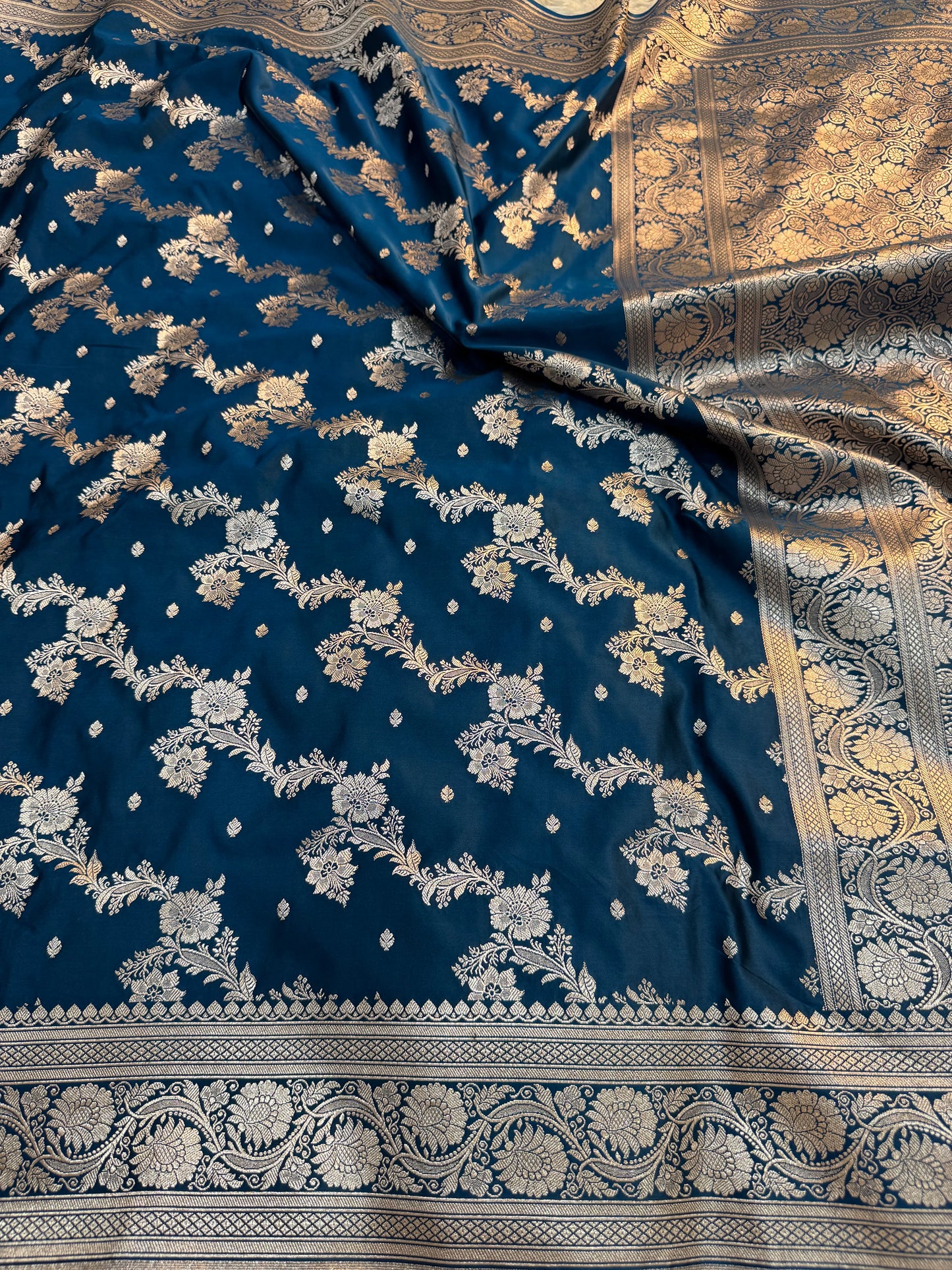 Prussian Blue Mashru Katan Silk Saree