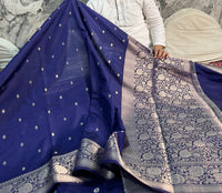 Navy Blue Georgette Katan Silk Saree