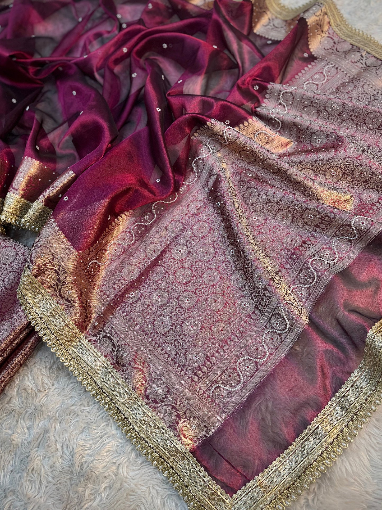 Hot Wine Soft Tissue Silk Saree