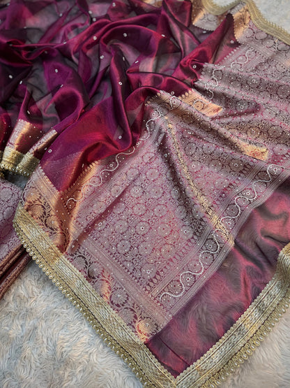 Hot Wine Soft Tissue Silk Saree