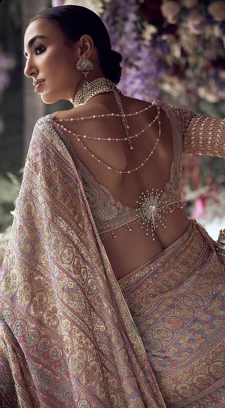 Scalloped Cut-Out Back Embellished Blouse