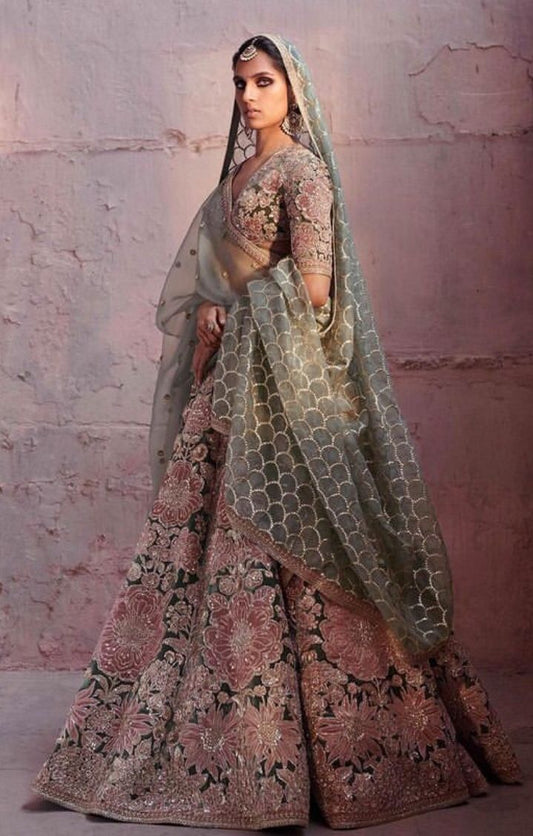 Emerald Pink Floral Lehenga