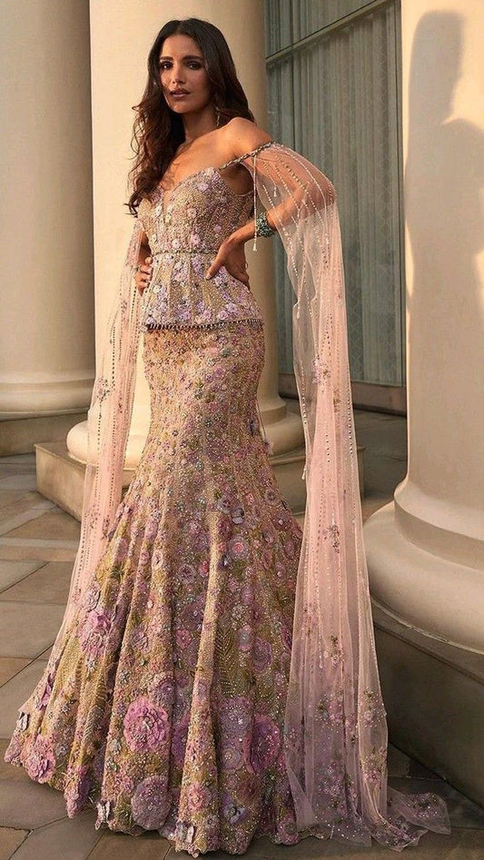 Blush Floral Peplum Gown