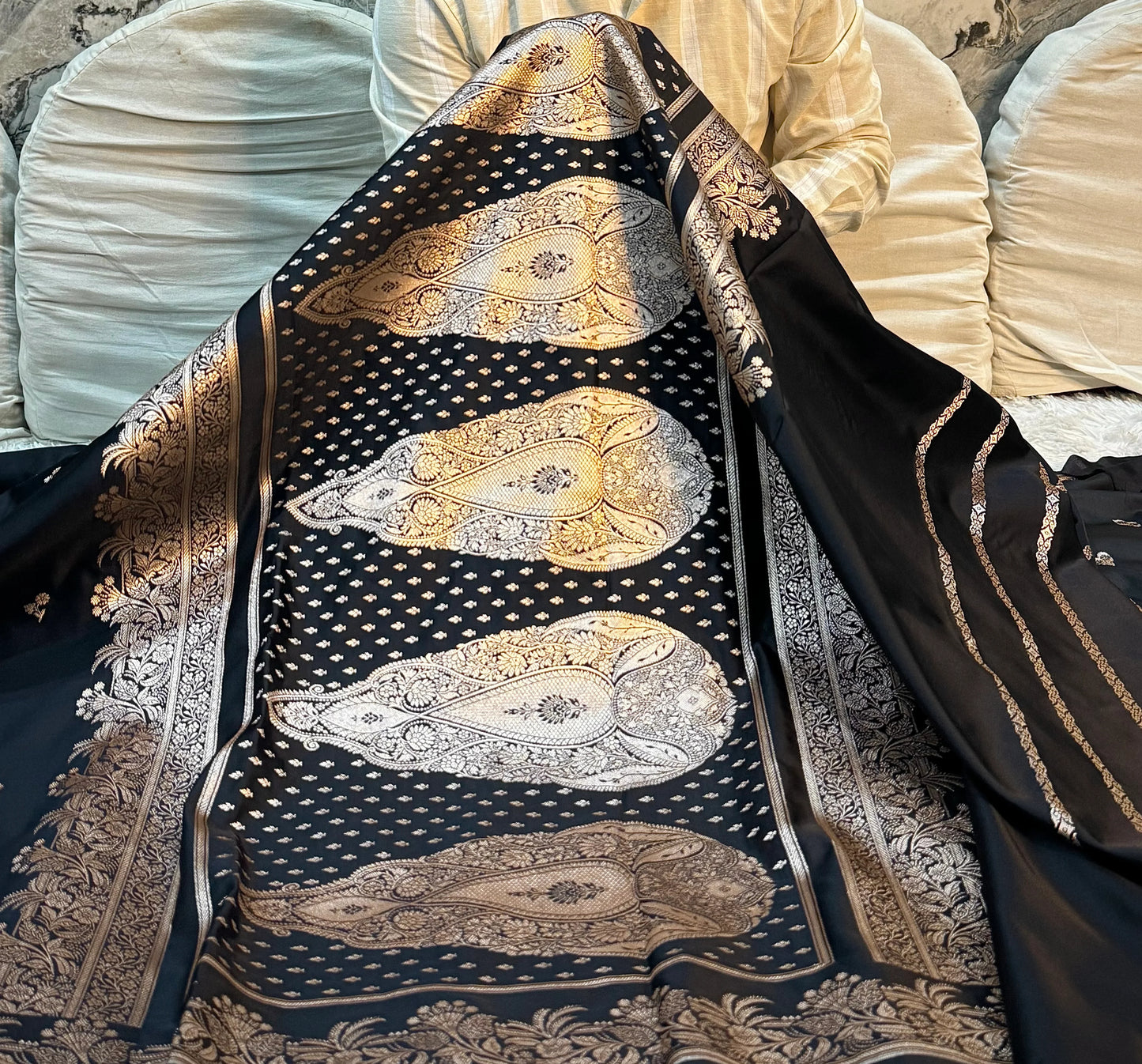 Classic Black Mashru Katan Silk Saree