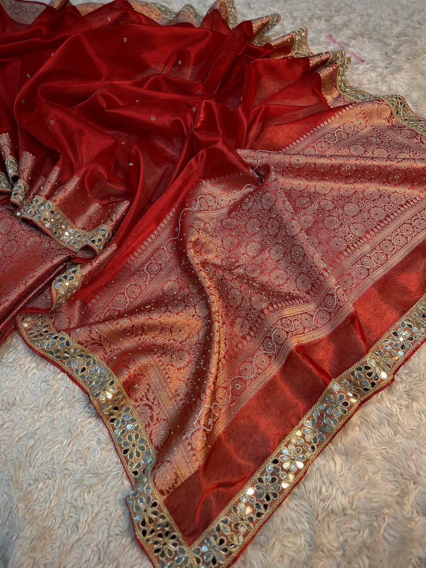 Carmine Red Soft Tissue Silk Saree