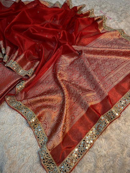 Carmine Red Soft Tissue Silk Saree