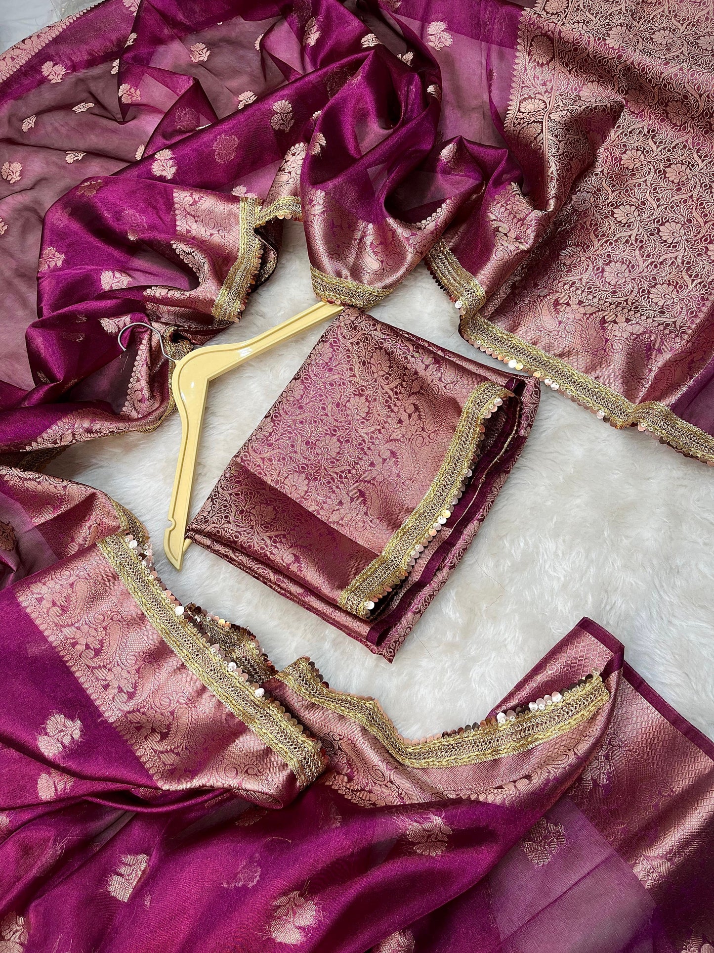 Garnet Hued Soft Silk Tissue Booti Saree