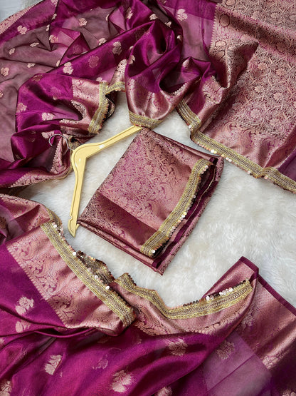 Garnet Hued Soft Silk Tissue Booti Saree