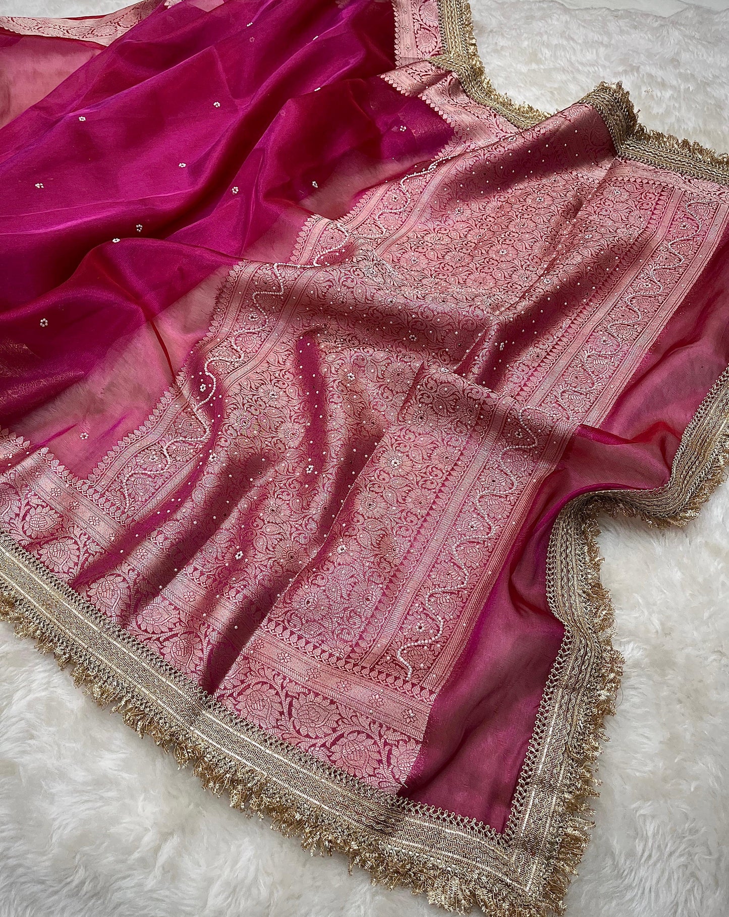 Rosy Fuchsia Soft Silk Tissue Saree