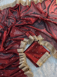Crimson Wine Soft Tissue Silk Booti Saree
