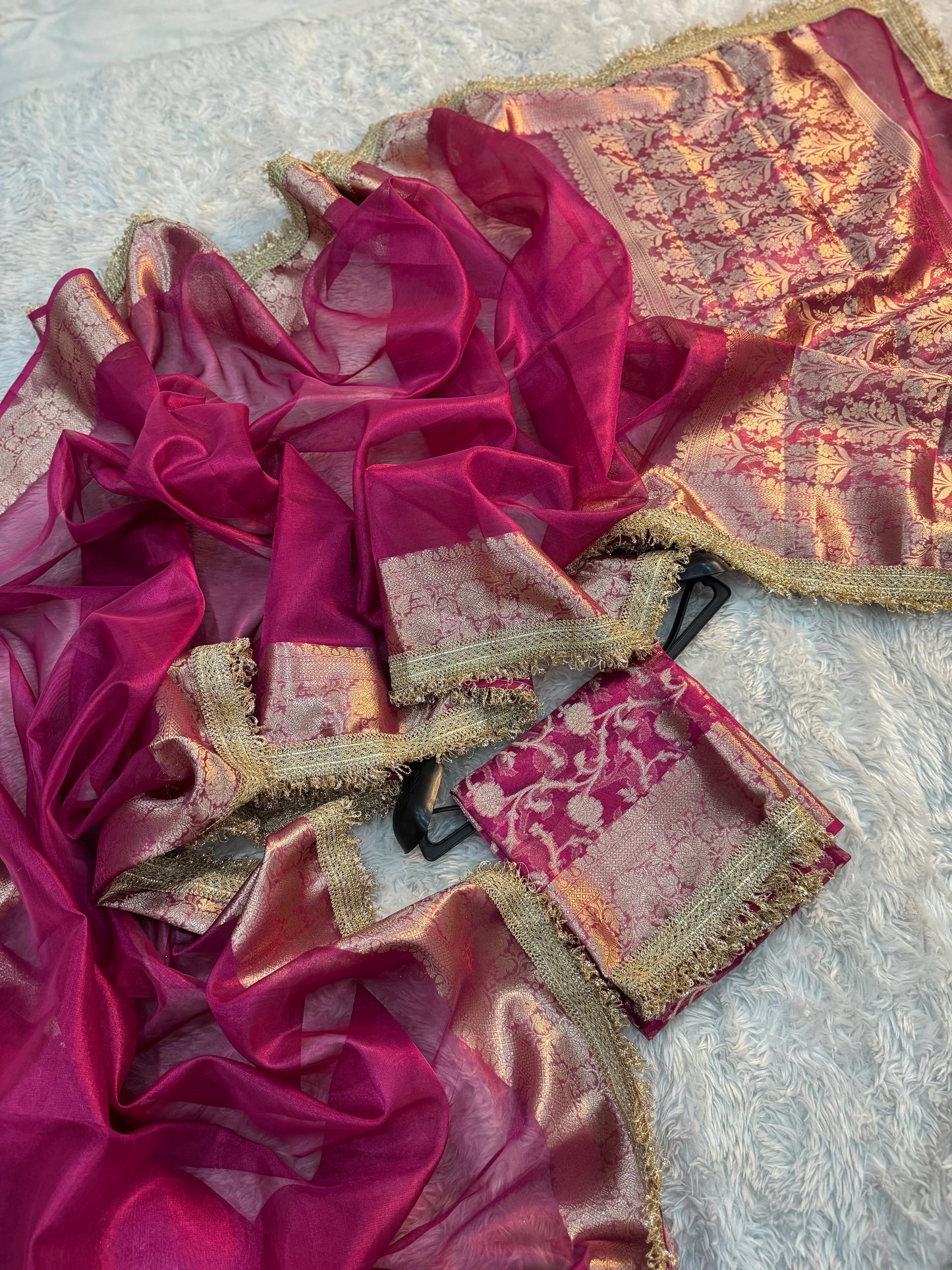 Raspberry Pink Soft Silk Tissue Saree