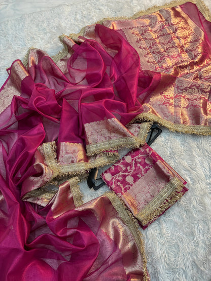 Raspberry Pink Soft Silk Tissue Saree