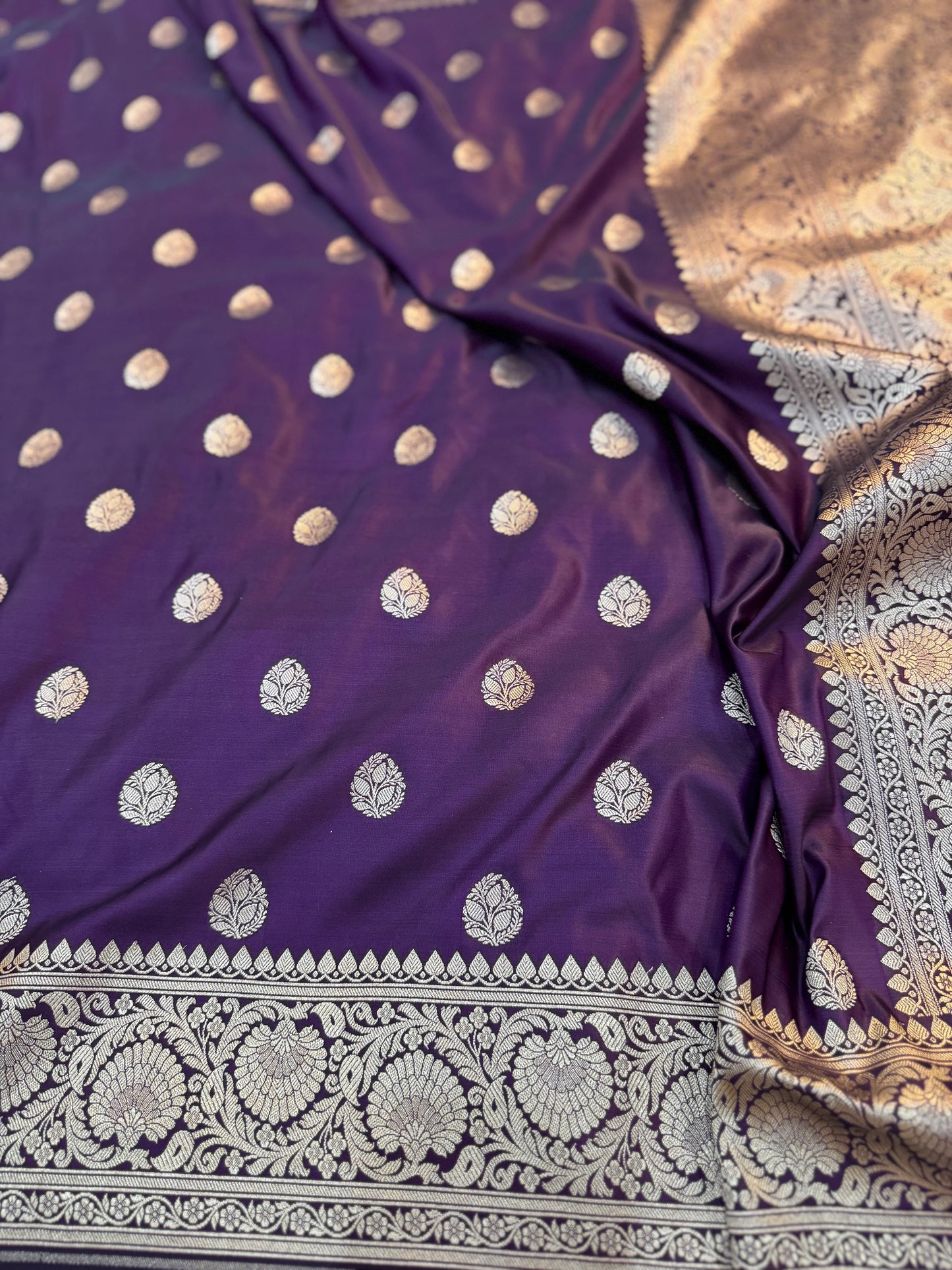 Amethyst Purple Mashru Katan Silk Booti Saree
