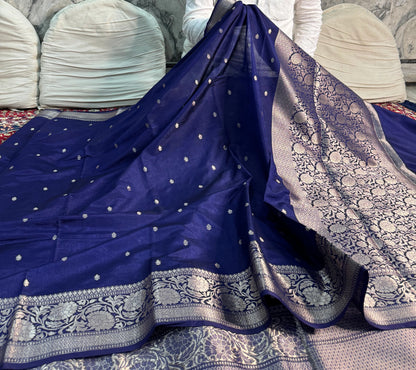 Navy Blue Georgette Katan Silk Saree