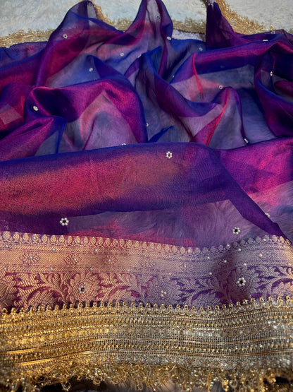 Violet Dual Shade Soft Tissue Saree
