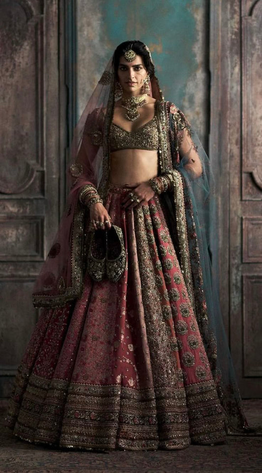 Burgundy Antique Zardozi Lehenga