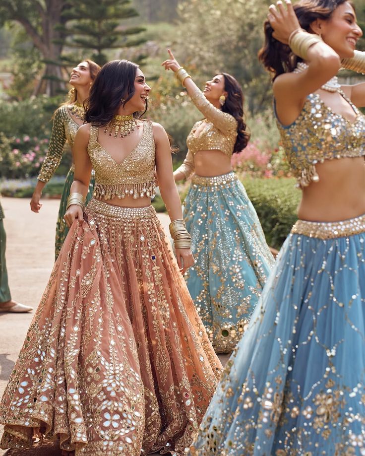 Peach Mirrorwork Tassel Lehenga