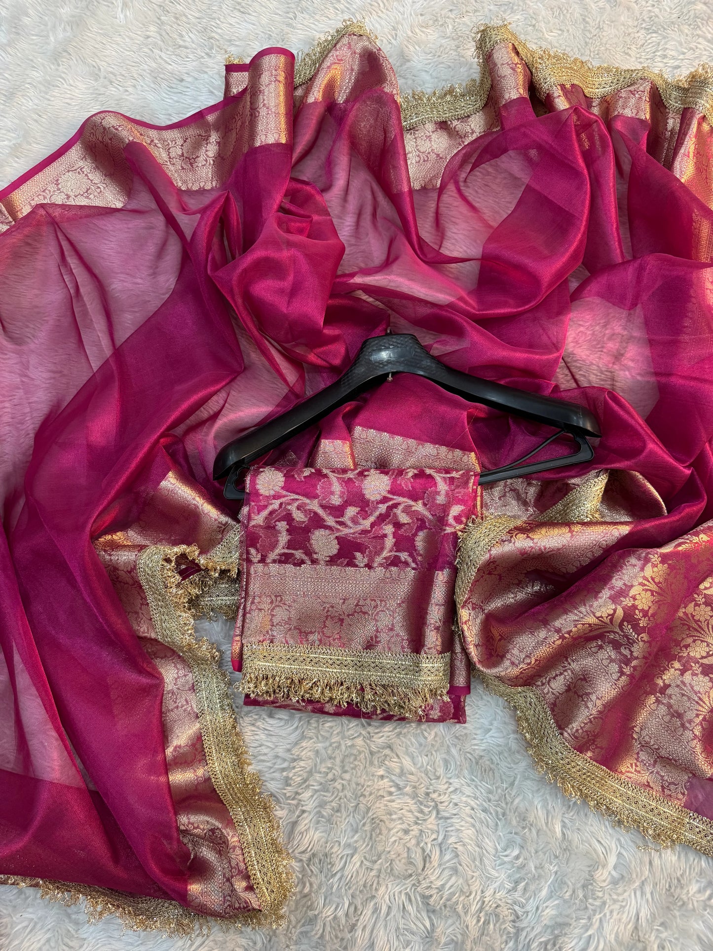 Raspberry Pink Soft Silk Tissue Saree