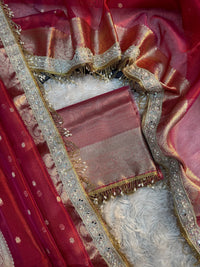 Rose Crimson Soft Silk Tissue Booti Saree