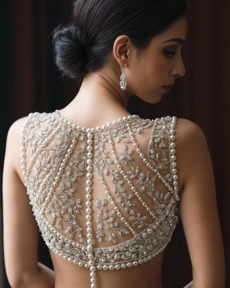 Pearl Lattice Floral Back Blouse