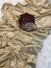 Ivory Champagne Silk Saree with Intricate Zari Booti Weaving
