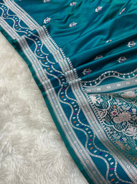 Teal Blue Mashru katan Silk Saree