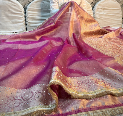 Onion Pink Soft Tissue Silk Saree